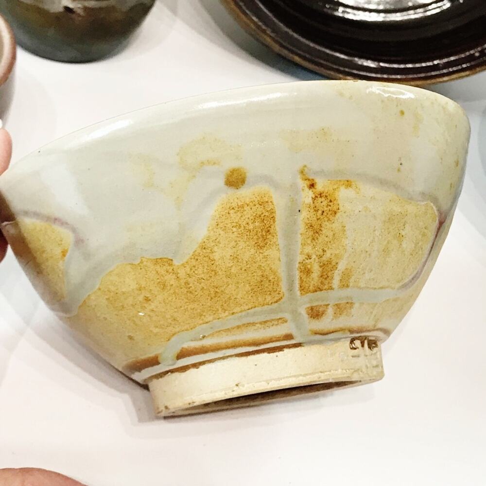 Vintage Signed Studio Art Pottery Tea Noodle Bowl Pastel Drip Glaze Footed Dish - Picture 9 of 15